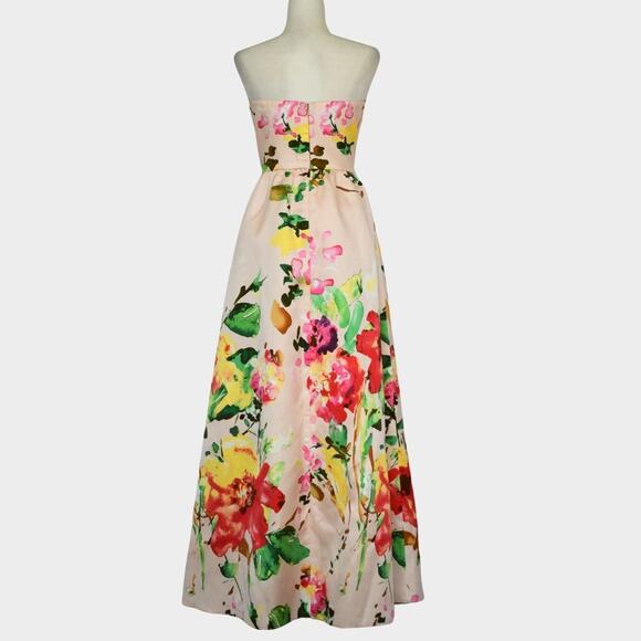 ALFRED SUNG Women's Watercolor Floral Print Strapless Maxi Dress Size 4 - Picture 3 of 8